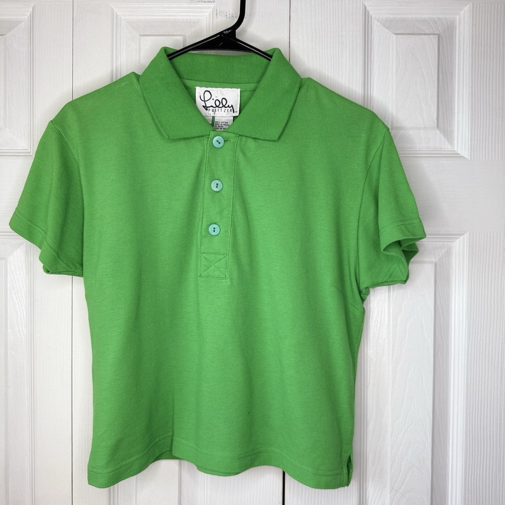 Lilly Pulitzer Vintage Womens Cropped Polo Shirt Green Cotton Size L Large‎ Y2K